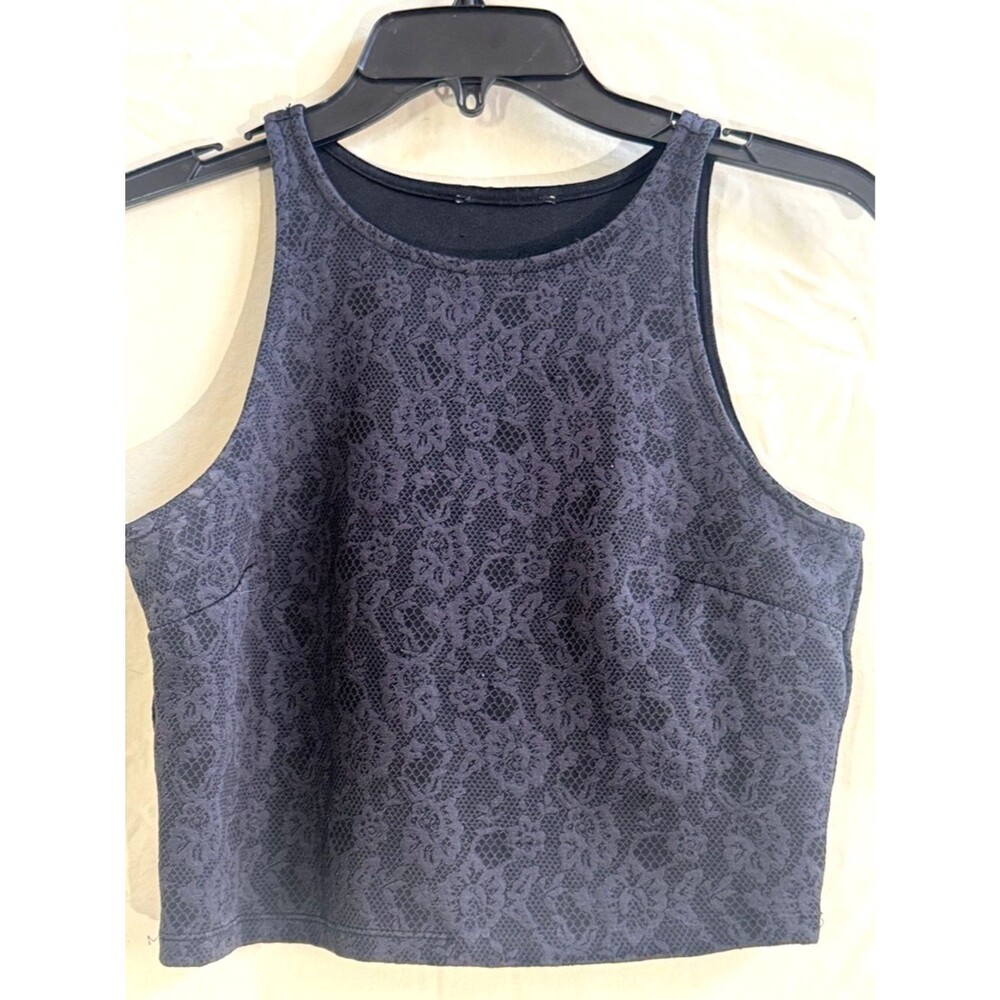 Textured Lace-Effect Cropped Tank Top - Black Woman's Small (0037)
